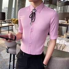 送配饰2021夏季发型师七分袖衬衫男中袖衬衣A470-CS26，男装衬衫，电商A207