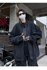 复古水洗做旧牛仔外套男款春秋季潮牌vibe风休闲夹克宽松工装上衣图片