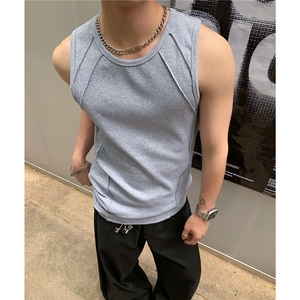 港风男装美式健身夏季背心坎肩纯色情侣无袖T恤汗衫 D429 特P20图片