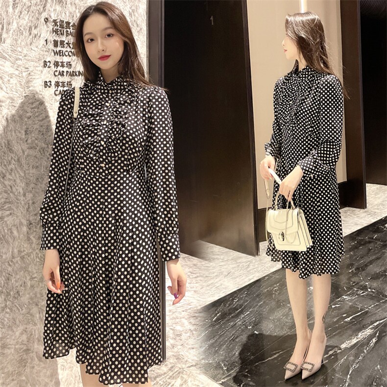 2021春装新款时尚优雅气质修身圆点连衣裙,女装连衣裙,深水步