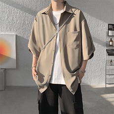 M-8XL领带衬衫短袖特大码垂坠感夏季冰丝外套DK制服衬衣DC5005P45，男装衬衫，电商B238