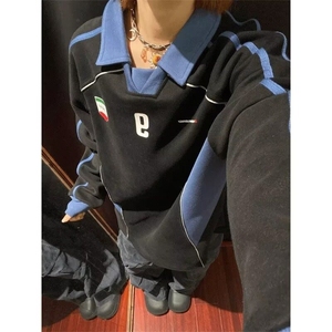 美式复古撞色拼接卫衣外套潮牌高级感cleanfit赛车服男L66077-p55图片