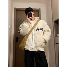 美式高街复古灯芯绒冬季刺绣立领棉服男女潮牌宽松面包服情侣外套，男装棉衣，星座506A