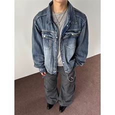 美式解构水洗宽松牛仔外套夹克潮流百搭休闲男女外套F40044-p72，男装工装外套，星座1008