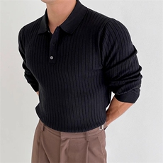 得物品质秋款男POLO领毛衣单排扣针织衫条纹休闲外套M509P52，男装Polo衫，星座1013-1