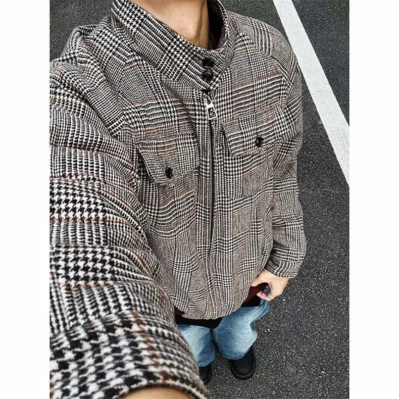 有货~冬季千鸟格夹棉加厚保暖立领棉衣棉服JM010常规P95加棉P110,男装棉衣,星座1004-6