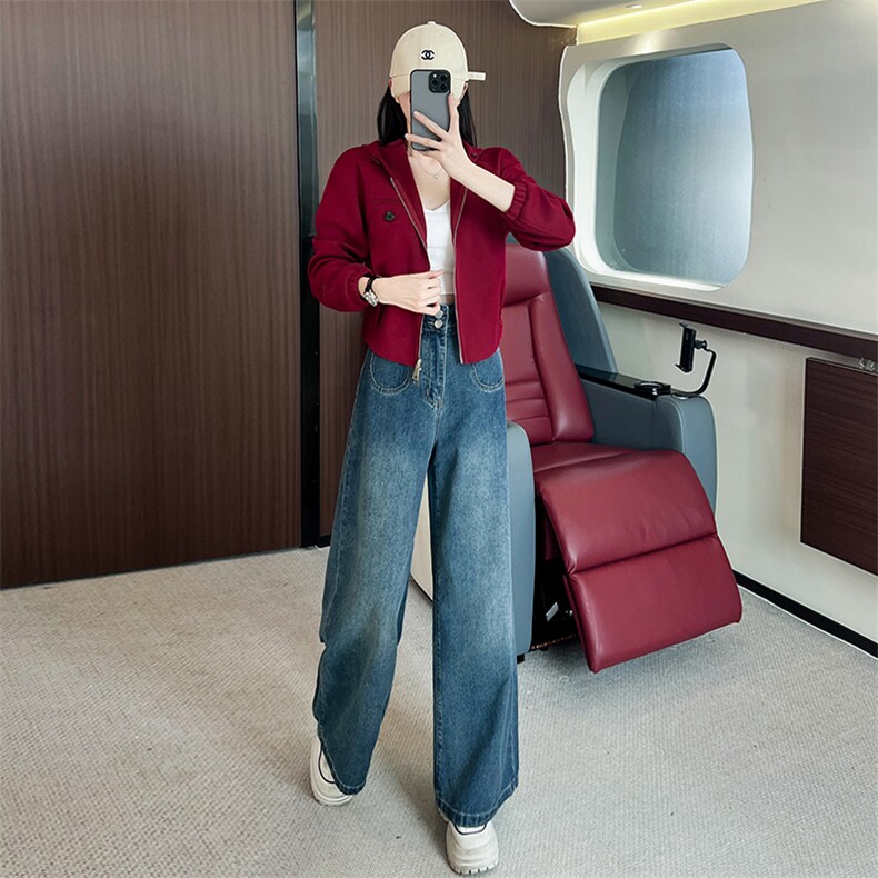 女秋季连帽拉链卫衣高腰牛仔裤两件套,女装套装/套裙,江南