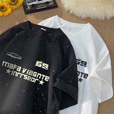 量大优供抖音视频支持得物配合二开美式满天星亮片短袖T恤MTX350，男装T恤，电商A486