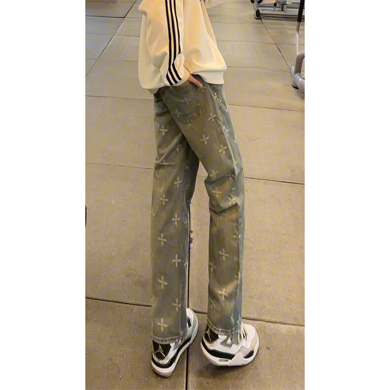 B221美式ins高街暗黑提花修身微喇弹力牛仔裤LK24214-特P45控78,男装牛仔裤,电商B221