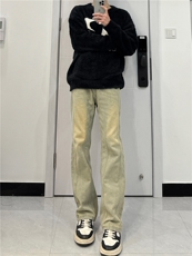 美式高街vibe拼接黄泥牛仔裤修身直筒裤XZ310A-4-NZ27JG，男装牛仔裤，星座310A-4