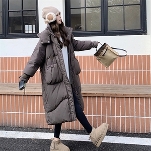 灰色韩系宽松白鸭绒羽绒服女冬季新款中长款小个子高级感加厚外套图片