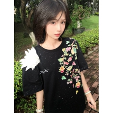 【有货】BK934CC-特P36绣花肩章羽毛满天星立体浮雕短袖T恤男女，男装T恤，星座1007（原301D）