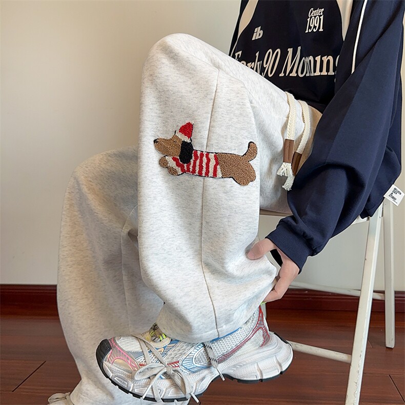 特批P42无差价秋季华棉420g美式复古腊肠狗刺绣大码休闲裤男K5962，男装休闲裤，电商A001