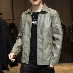 新款春秋软皮皮衣男时尚休闲翻领修身韩版潮流皮夹克外PY33.PU10图片