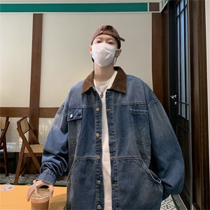 F154-P65 春季多口袋拼接牛仔外套男美式高街潮牌宽松工装夹克图片