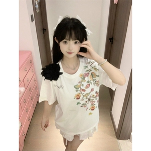 【有货】BK934CC-特P36 绣花肩章羽毛满天星立体浮雕短袖T恤男女图片