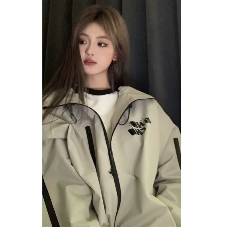 工装冲锋衣连帽外套女春秋2025新款学生宽松美式夹克小个子上衣潮,男装夹克,星座1210-1