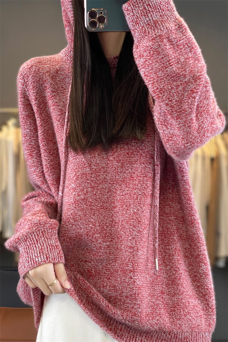 撤柜清仓秋冬连帽卫衣女羊绒衫针织衫帽衫宽松打底羊毛衫大码毛衣,女装羊毛衫,邦太羊绒