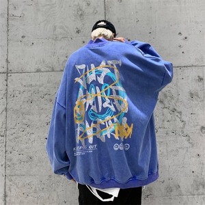 水洗做旧加绒加厚卫衣男23冬高领笑脸印花打底衫 XZ514-2-X56-P78图片