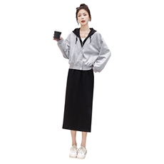 现货2023新款欧货潮撞色假两件卫衣半身裙套装女两件套洋气，女装套装/套裙，仟媚宠