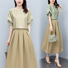 芷墨夏季新款时尚纯色简约显瘦上衣裙子套装百搭休闲俩件套，女装套装/套裙，芷墨服饰