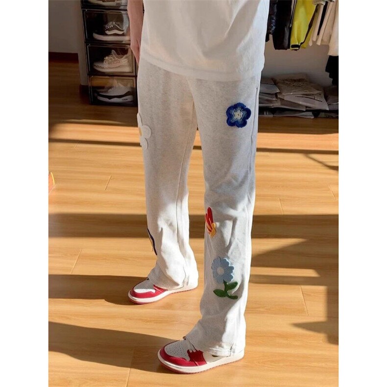 【档口现货】CXWK01HH-特P44dua同款刺绣花花卫裤花卉毛巾绣裤子，男装休闲裤，星座1007（原301D）