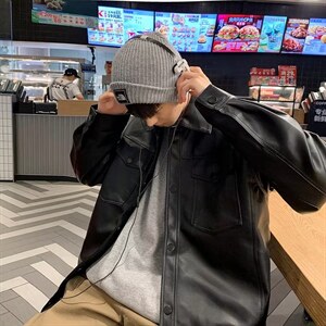 男秋季外套潮牌街头机车黑色皮衣A109P60图片