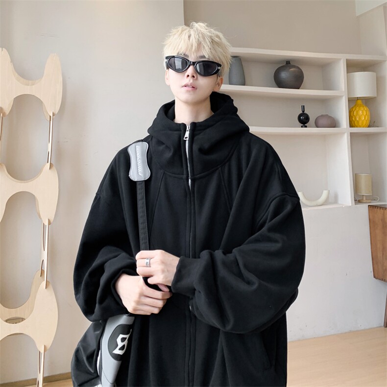 内景秋冬帅气青年拼接开衫卫衣男宽松连帽外套WY00741/P55加绒P60，女装短外套，电商B316