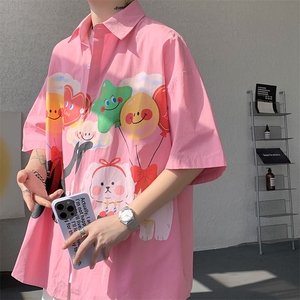 CS1127-P45 控78 夏季新款设计感大码潮牌冰丝短袖情侣衬衫外套男图片