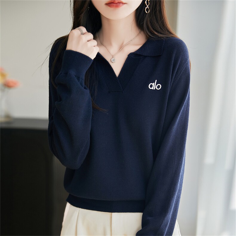 POLO领精纺羊毛衫针织毛衣女春秋新款字母刺绣上衣宽松休闲打底衫,针织衫/毛衣,菲奥羊绒