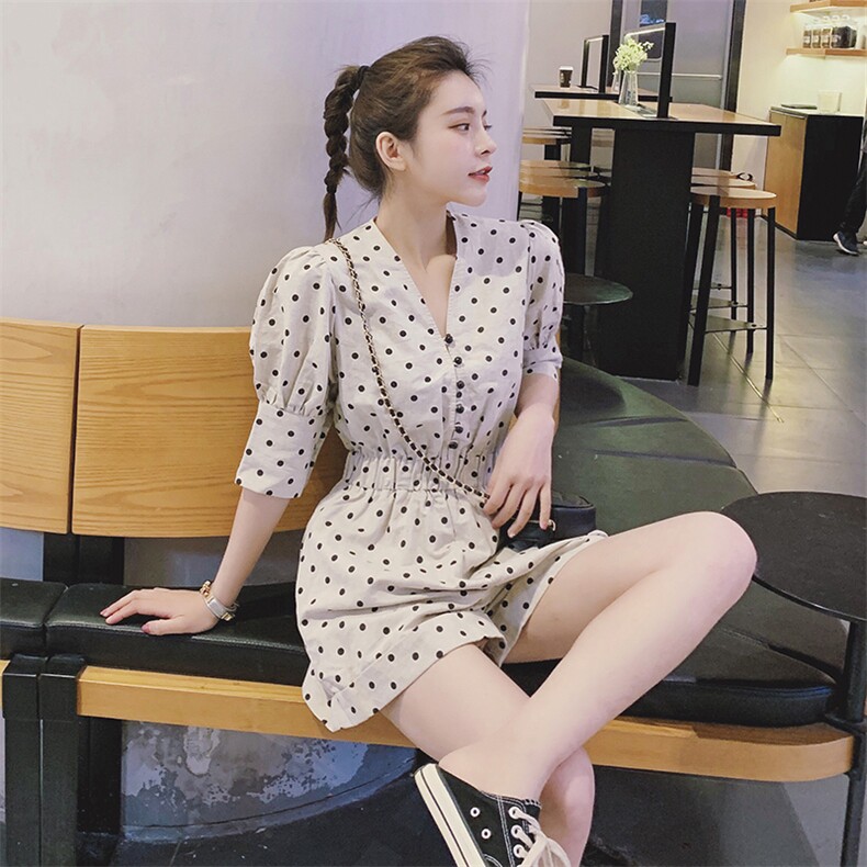 现货夏季款！麻料泡泡袖波点连体短裤163-0622-P95-控138,女装连体裤,拾菱