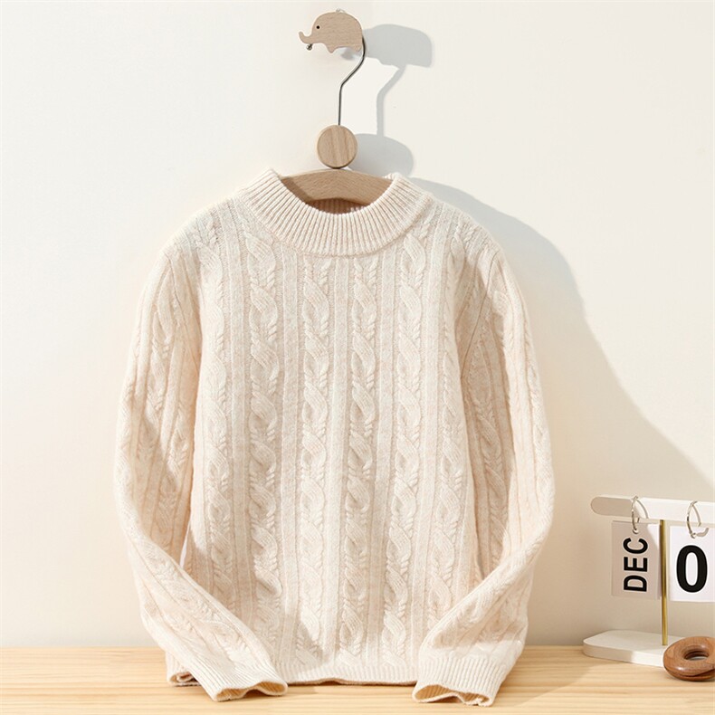 新款全身麻花长袖圆领，童装儿童羊毛衫，冰晶童装