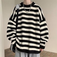 现货-MY112-P68控88原创大码高品质条纹宽松毛衣针织衫套头毛衣，男装针织衫/毛衣，电商D232