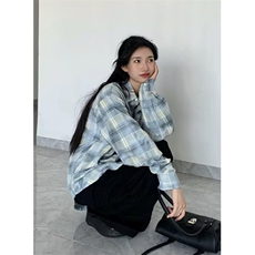格子衬衫女设计感宽松慵懒风小众长袖上衣春秋季新款衬衣CS003，男装衬衫，星座1116A（原606A-3）