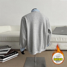 重磅加绒硬挺boxy男女美式高街假两件衬衫领长袖卫衣POLO领打底衫，男装T恤，电商A486