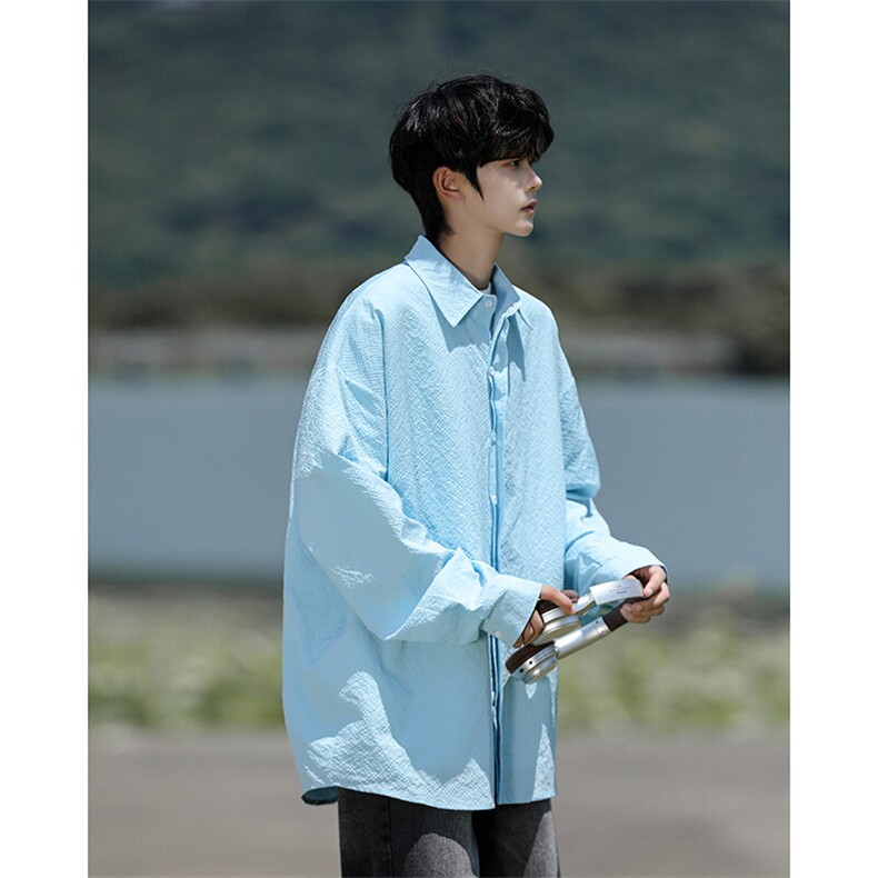 8XL-M泡泡纱盐缩肌理长袖衬衫男夏季冰丝外套防晒衬衣CS29007P40,男装衬衫,电商B312