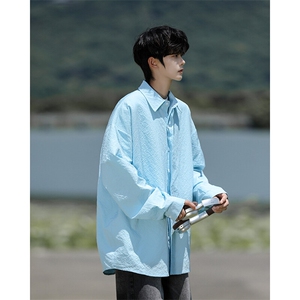 8XL-M泡泡纱盐缩肌理长袖衬衫男夏季冰丝外套防晒衬衣CS29007P40图片