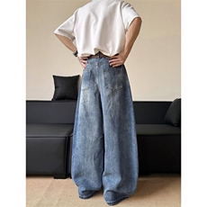 美式高街猫须阔腿弯刀牛仔裤男女百搭宽松休闲镰刀裤RK2788-P53，男装牛仔裤，星座412-3
