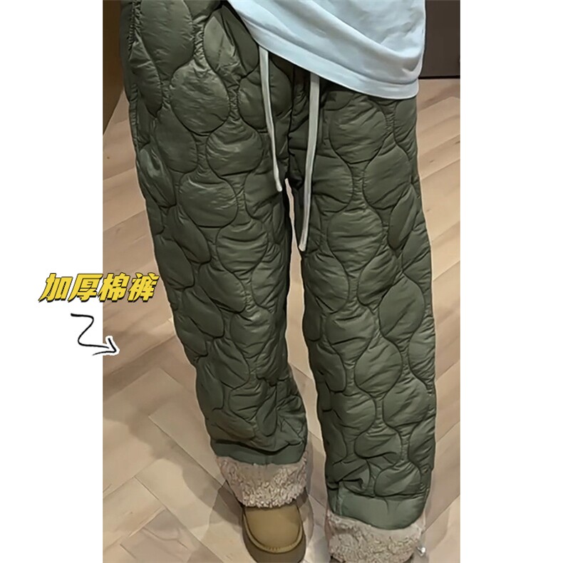 特批P45无差价冬抖音羊羔毛菱格保暖夹棉棉裤男女K5613J加棉,男装棉裤,电商A001