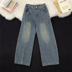 直筒牛仔裤春秋季新款高腰显瘦阔腿牛仔裤子1196 P42图片