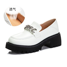 真皮乐福鞋女2023春季新款女士粗跟增高英伦风小皮鞋休闲百搭单鞋，女鞋小皮鞋，电商A223