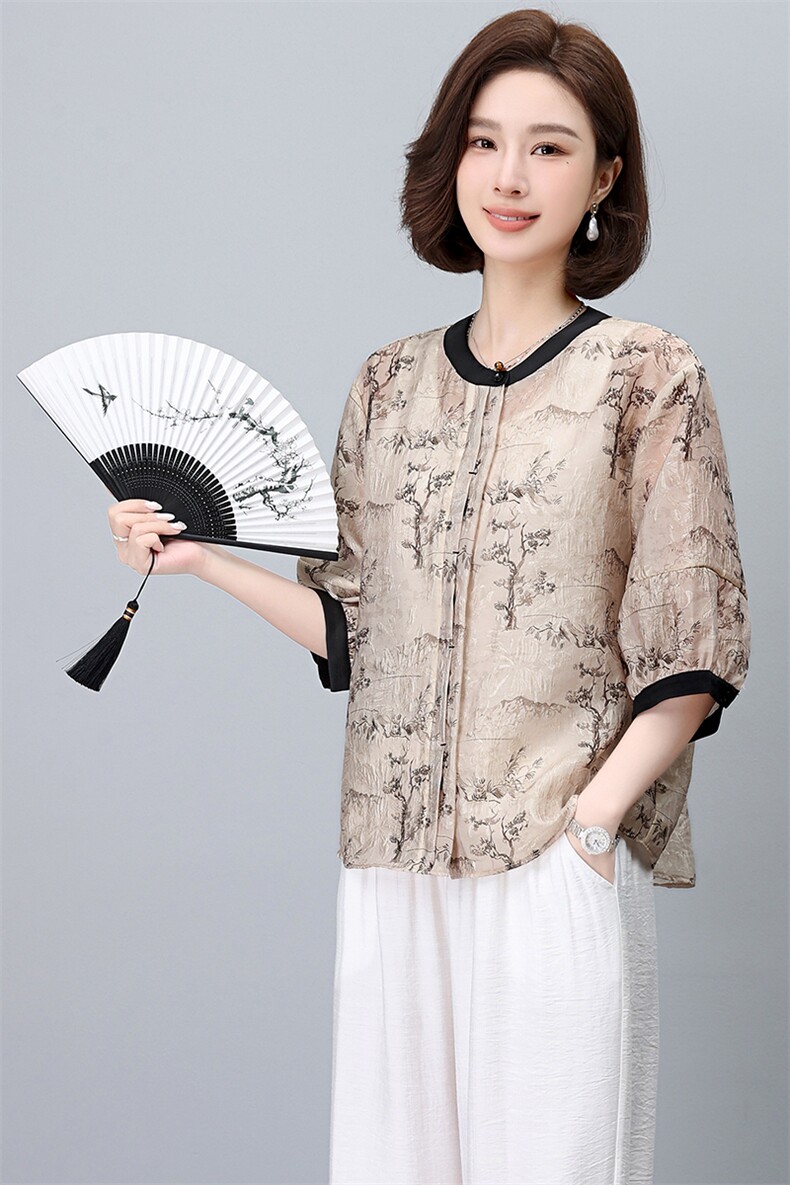 2024夏装新款新中式复古提花衬衫上衣,女装衬衫,鑫鑫格