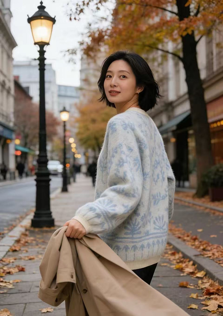 2026年秋季时尚百搭通勤简约休闲圆领青花瓷,女装羊毛衫,美轩羊绒