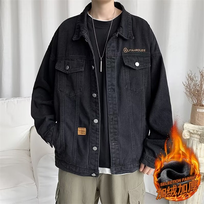 字母刺绣牛仔外套男秋冬季加绒韩版宽松休闲夹克Q1014-P58加绒68，男装工装外套，星座1008-1