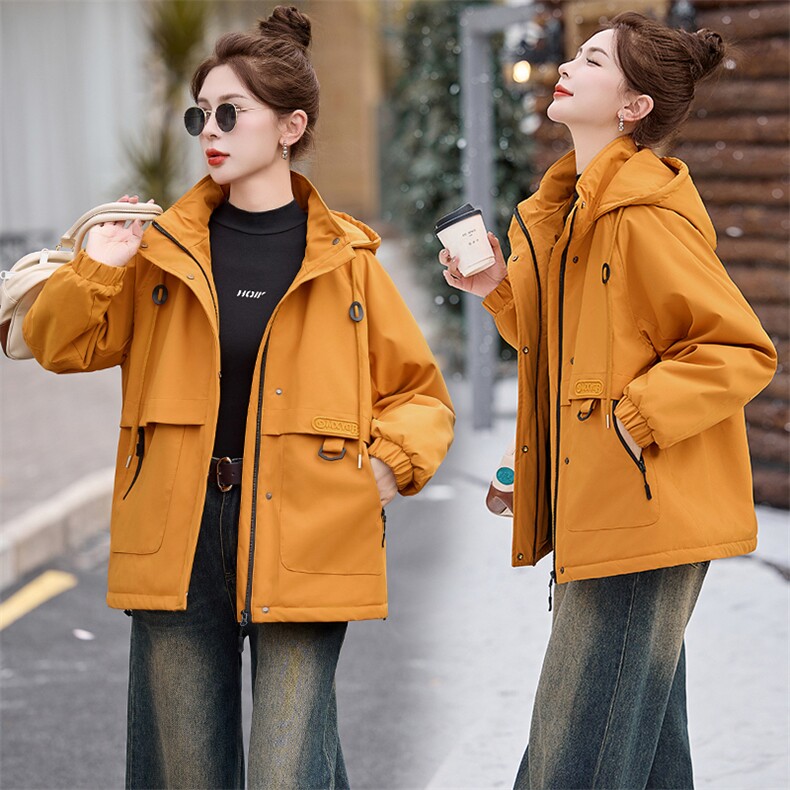 加绒加厚派克棉服女2024冬季新款宽松休闲连帽保暖工装风棉衣外套,女装棉衣/棉服,奕薇雅