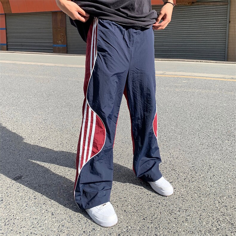 2023美式侧边撞色条纹设计感宽松显瘦裤脚抽绳防晒两穿阔腿裤男女,男装休闲裤,星座601-2