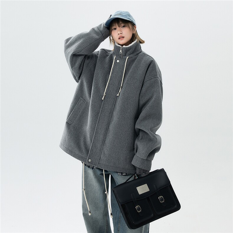 抽绳立领呢子羊羔绒内胆棉衣宽松加厚保暖抗寒棉服A170-N65-P125,男装棉衣,电商A170