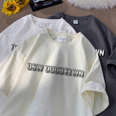 量大优供抖音视频支持得物配合二开美式满天星亮片短袖T恤MTX326，男装T恤，电商A486