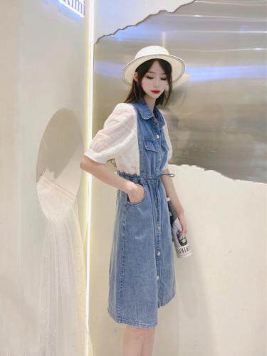 拼接收腰气质连衣裙，女装连衣裙，尹谜