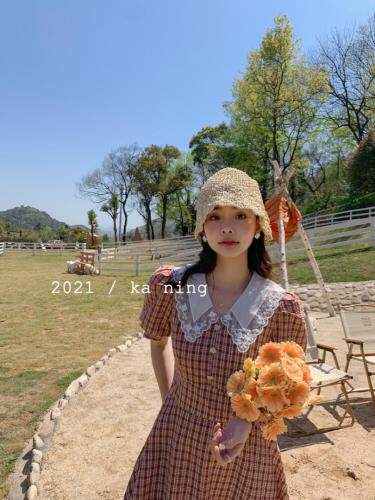 夏装～格子连衣裙显瘦，女装连衣裙，咔柠